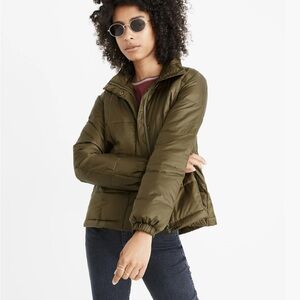 Madewell Travel Buddy Packable Olive Puffer Jacket, XS